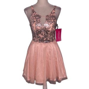Dear Moon pink tulle mesh sequins mini prom dance dress